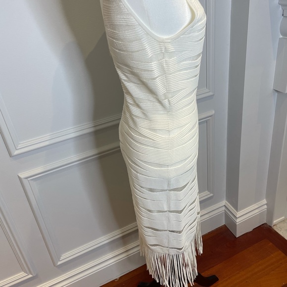 Parker Small white midi dress deep V with fringe - Picture 4 of 7